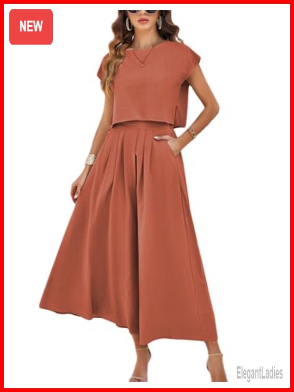 Women's 2 Piece Maxi Skirt Set with Crop Top and Pockets